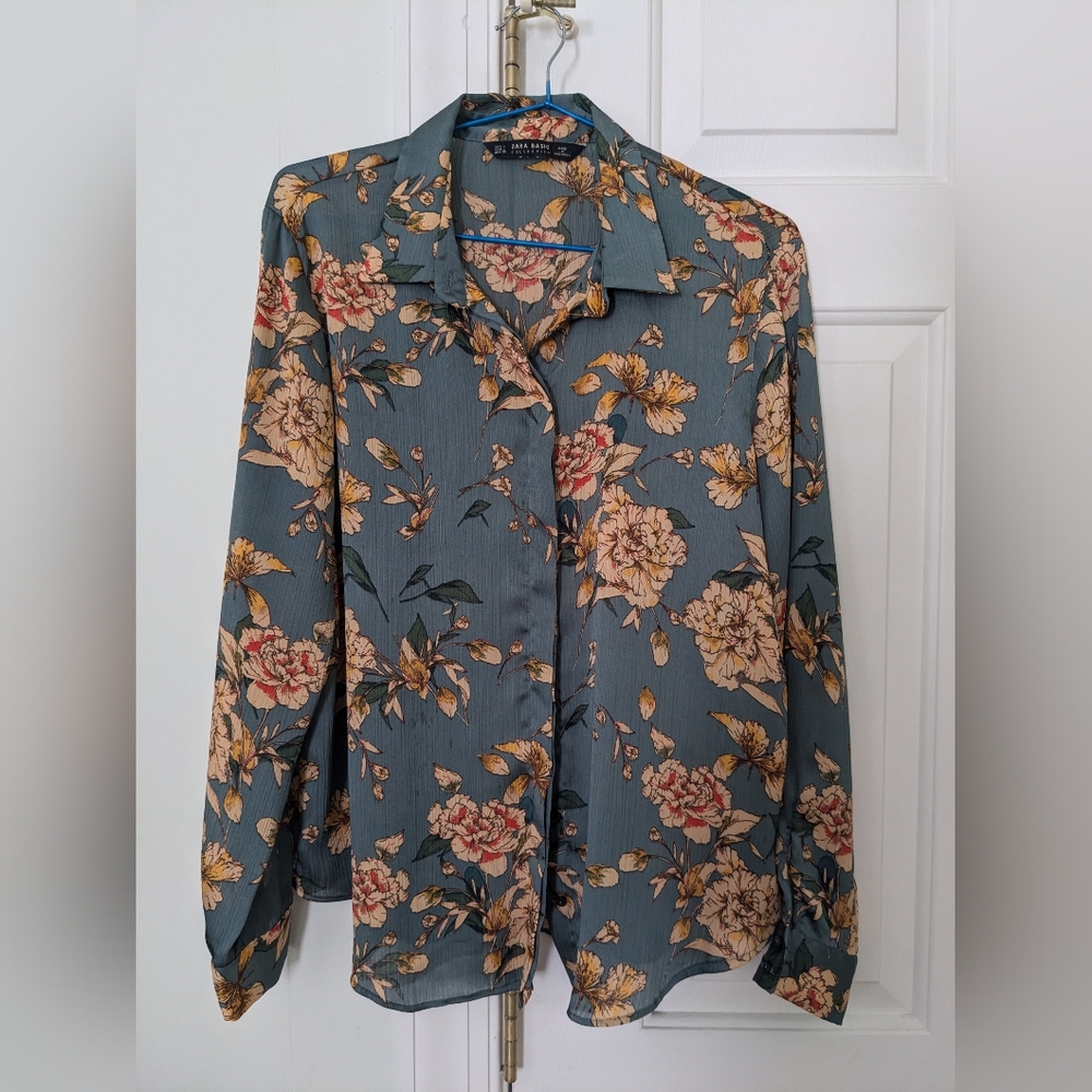 Zara green floral shirts (Size: L)